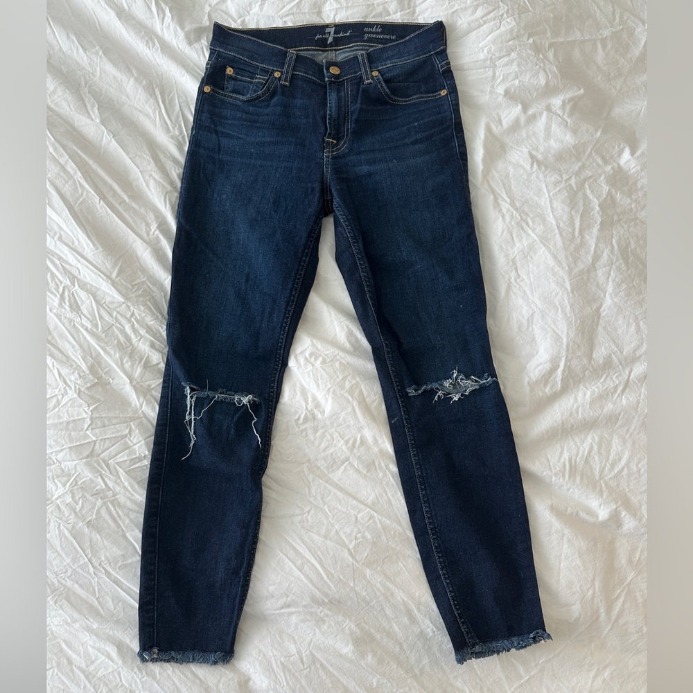 7 for all mankind Gwenevere Ankle Skinny Jeans - distressed, raw hem
